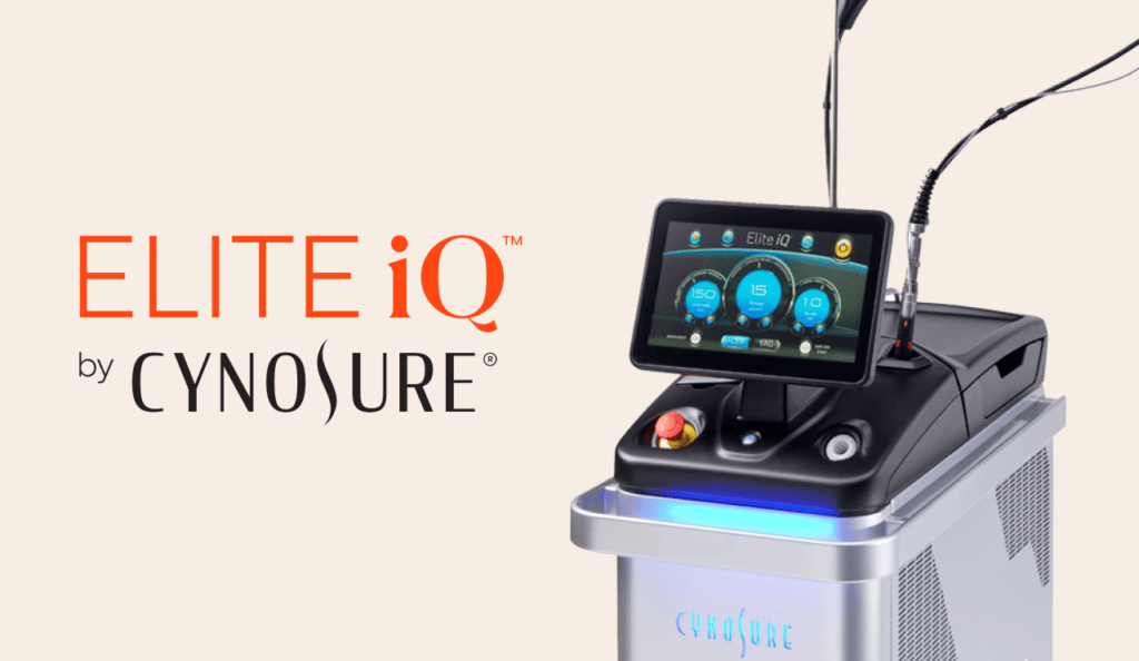 Elite iQ, Needham | Cynosure Elite iQ is an advanced laser system designed for precise hair removal and skin treatments. This device uses Skintel™ technology to assess your skin’s melanin levels, ensuring personalized, safe, and effective treatments. Elite iQ delivers fast results across a variety of skin types, targeting areas like the face, legs, and underarms with minimal discomfort. Ideal for both men and women, this treatment offers long-lasting hair reduction and rejuvenation.